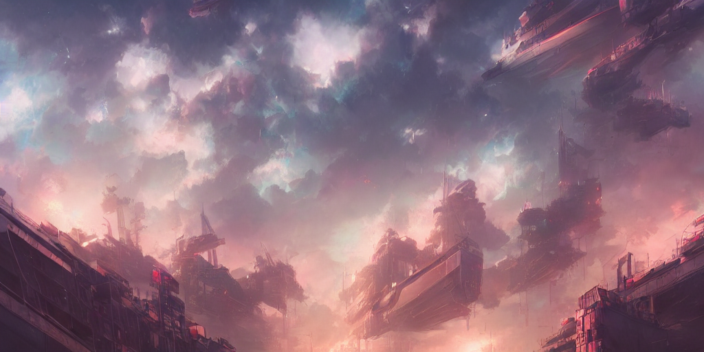 a photo of cluster of networks, ships with containers, in the clouds, trending on artstation, by ross tran