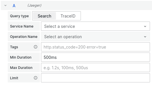 use grafana UI to filter traces which are 500 milliseconds or more